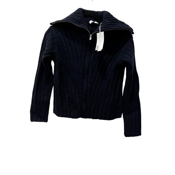 NWT Vince. Size XXS Rib Transfer Full Zip Wool/Cashmere Sweater Navy MSRP $475 - Picture 3 of 15